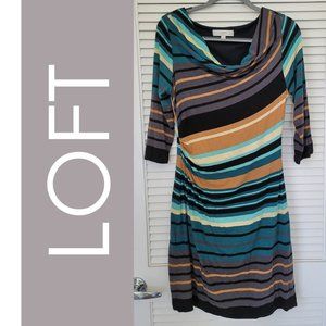 M Petite LOFT Striped Cowl Neck 3/4 Sleeve Dress